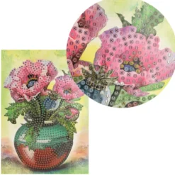 Diamond-Painting-Grußkarte, Mohnblumen in Vase 2, 11,5cm x 16,5cm, inkl. Zubehör