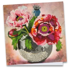 Diamond-Painting-Grußkarte, Mohn in Vase, 16cm x 16cm, inkl. Zubehör