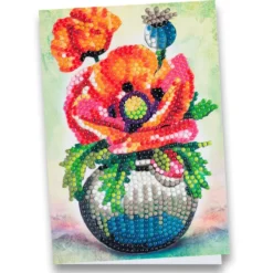 Diamond-Painting-Grußkarte, Mohnblumen in Vase, 11,5cm x 16,5cm, inkl. Zubehör