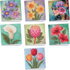 Diamond-Painting-Grußkarten, Blumen, je 16cm x 16cm, inkl. Umschläge, 7 Stück