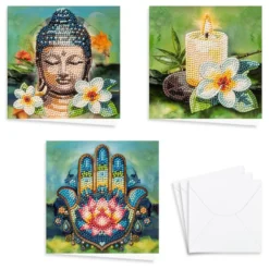 Diamond-Painting-Grußkarten, Spirituelle Reise 2, je 16cm x 16cm, inkl. Umschläge, 3 Stück