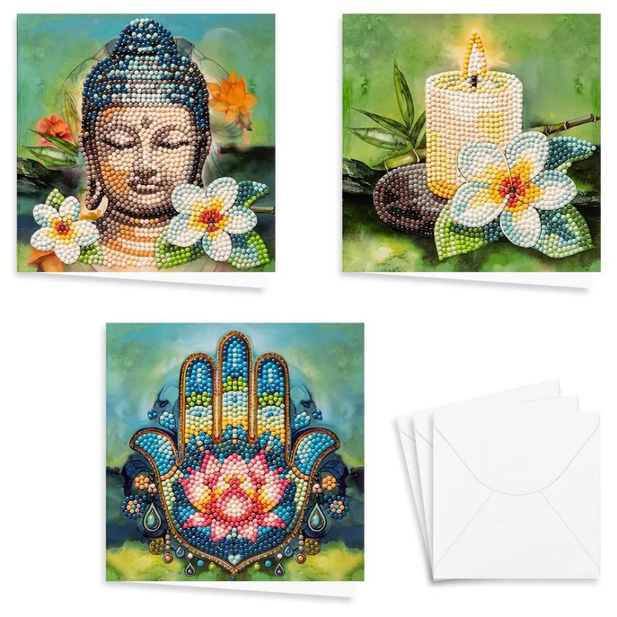 Diamond-Painting-Grußkarten, Spirituelle Reise 2, je 16cm x 16cm, inkl. Umschläge, 3 Stück