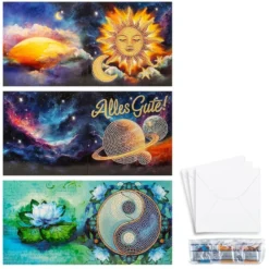 Diamond-Painting-Grußkarten, Spirituelle Reise 1, je 16cm x 16cm, inkl. Umschläge, 3 Stück