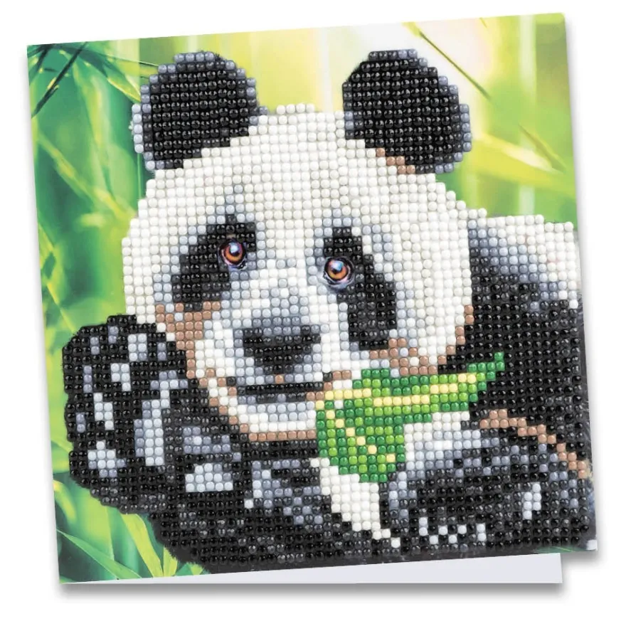 Diamond-Painting-Grußkarte, Panda, 16cm x 16cm, inkl. Zubehör