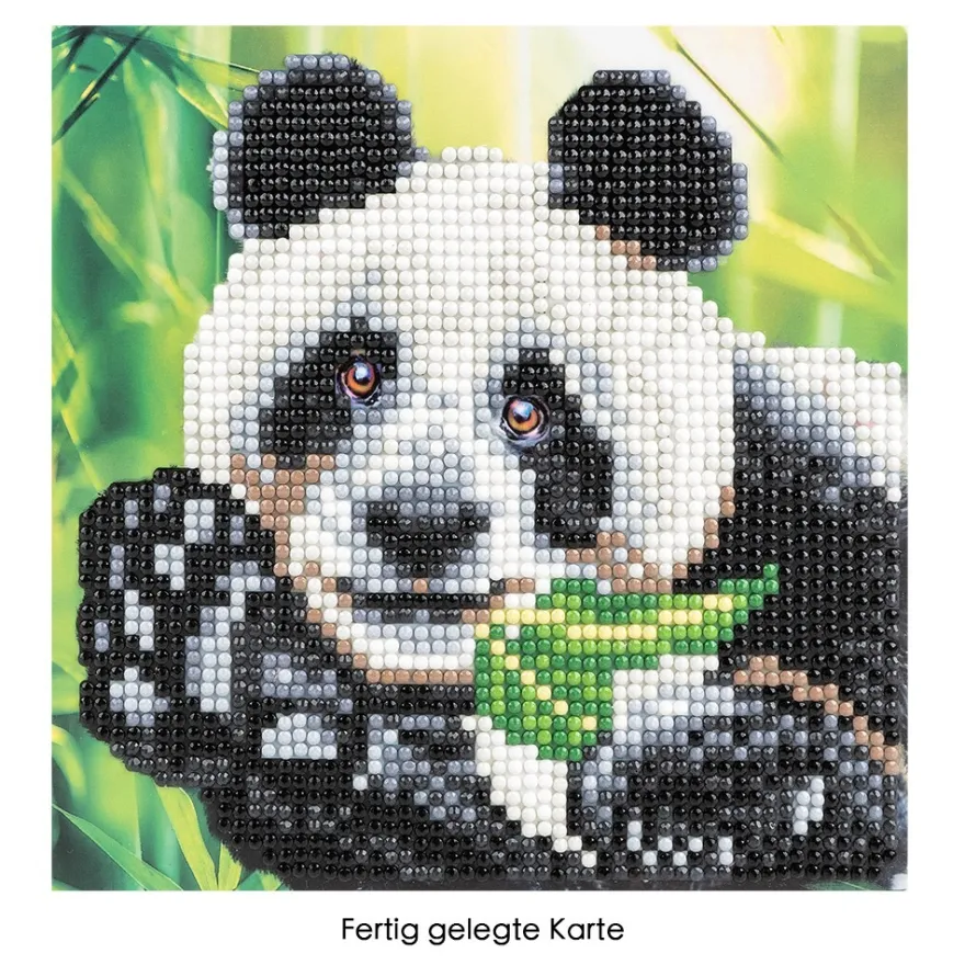 Diamond-Painting-Grußkarte, Panda, 16cm x 16cm, inkl. Zubehör