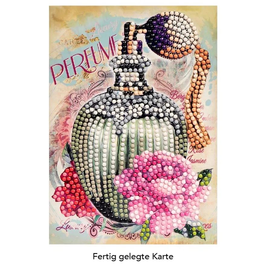 Diamond-Painting-Grußkarte, Parfumflakon, 11,5cm x 16,5cm, inkl. Zubehör