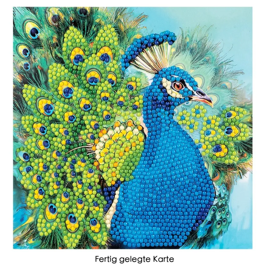 Diamond-Painting-Grußkarte, Pfau, 16cm x 16cm, inkl. Zubehör