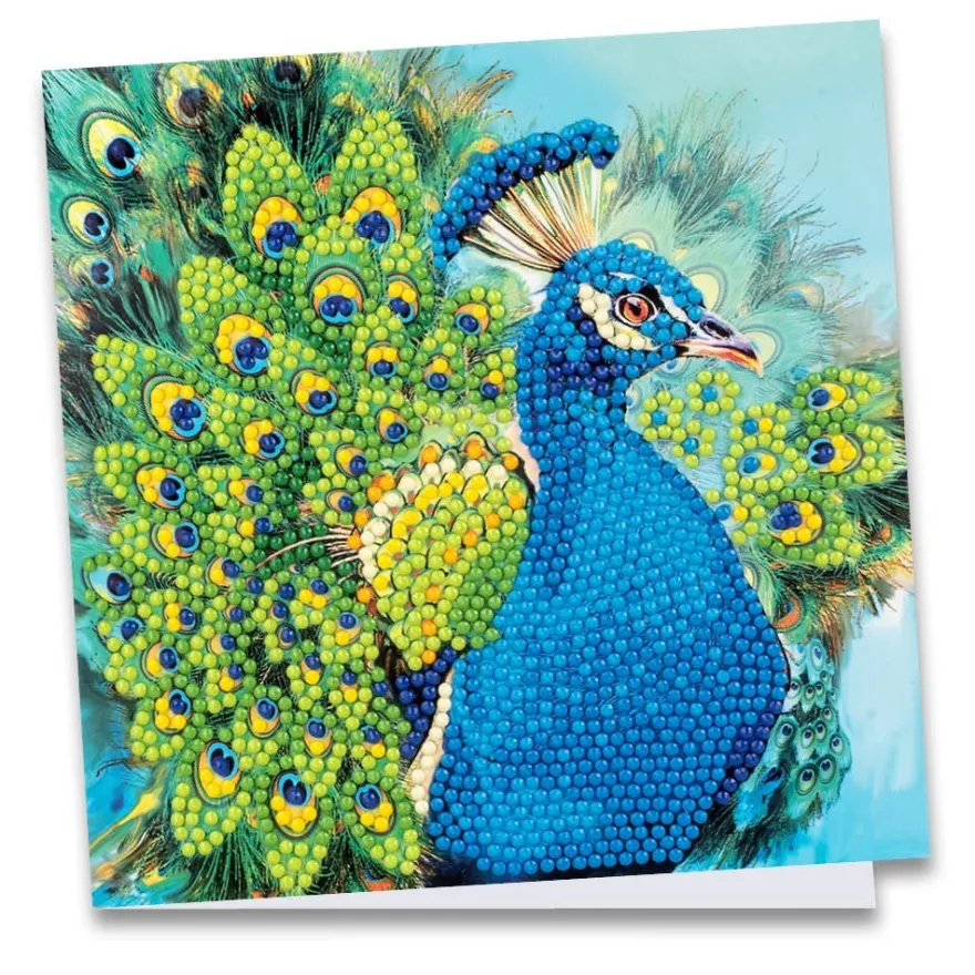 Diamond-Painting-Grußkarte, Pfau, 16cm x 16cm, inkl. Zubehör