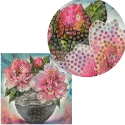 Diamond-Painting-Grußkarte, Pfingstrosen in Vase, 16cm x 16cm, inkl. Zubehör