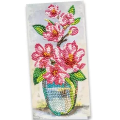 Diamond-Painting-Grußkarte, Pinkfarbene Magnolien in Vase, 10,5cm x 21cm, inkl. Zubehör