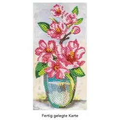 Diamond-Painting-Grußkarte, Pinkfarbene Magnolien in Vase, 10,5cm x 21cm, inkl. Zubehör