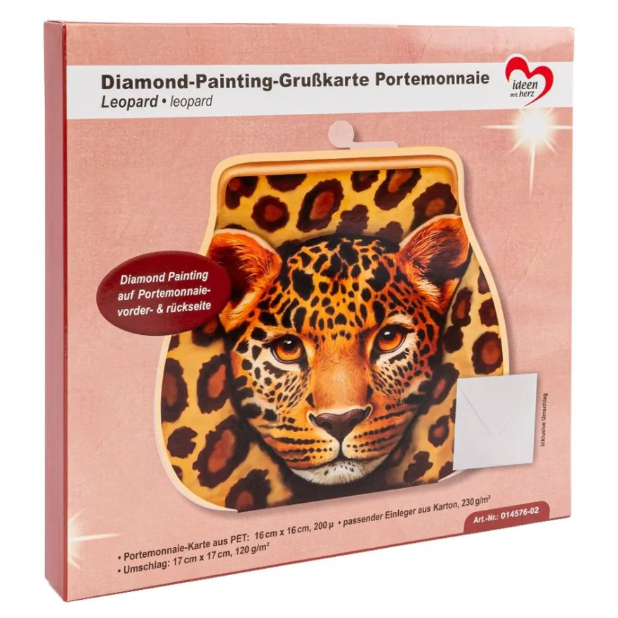 Diamond-Painting-Grußkarte Portemonnaie, Leopard, inkl. Einleger & Umschlag