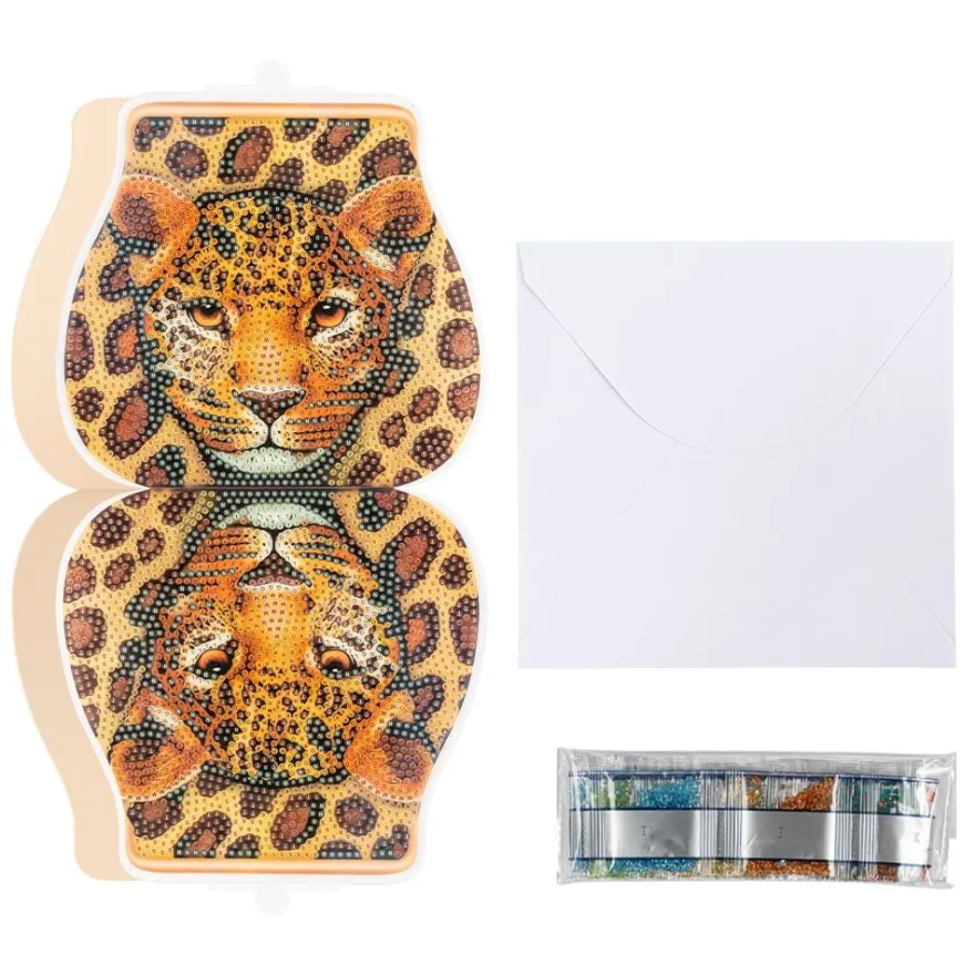 Diamond-Painting-Grußkarte Portemonnaie, Leopard, inkl. Einleger & Umschlag