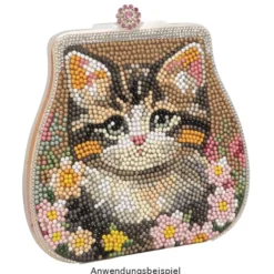 Diamond-Painting-Grußkarte Portemonnaie, Katze mit Blüten, inkl. Einleger & Umschlag
