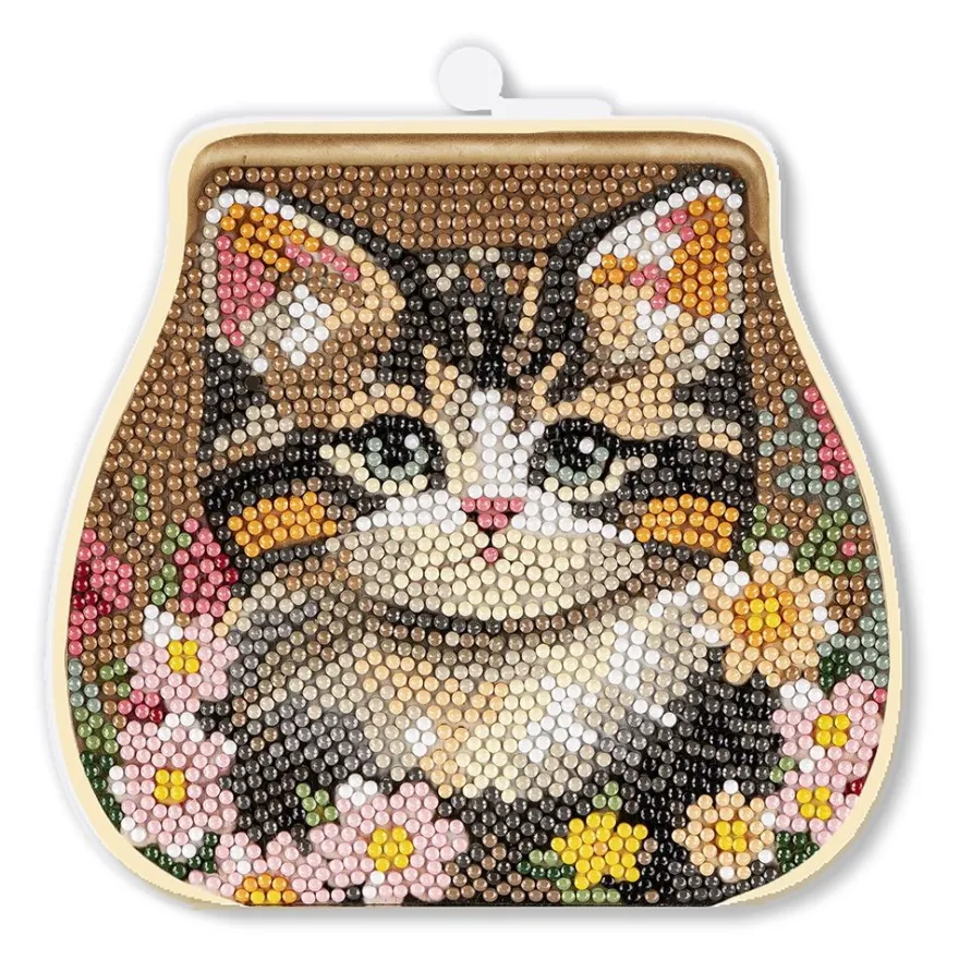 Diamond-Painting-Grußkarte Portemonnaie, Katze mit Blüten, inkl. Einleger & Umschlag
