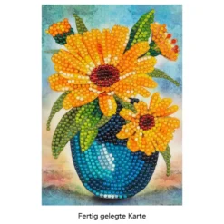 Diamond-Painting-Grußkarte, Ringelblumen in Vase, 11,5cm x 16,5cm, inkl. Zubehör