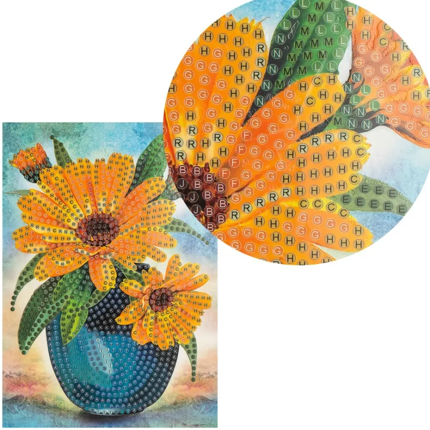 Diamond-Painting-Grußkarte, Ringelblumen in Vase, 11,5cm x 16,5cm, inkl. Zubehör
