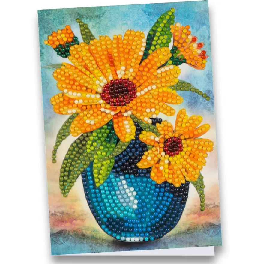 Diamond-Painting-Grußkarte, Ringelblumen in Vase, 11,5cm x 16,5cm, inkl. Zubehör