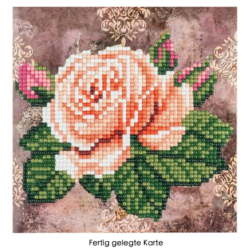 Diamond-Painting-Grußkarte, Rose 1, 16cm x 16cm, inkl. Zubehör