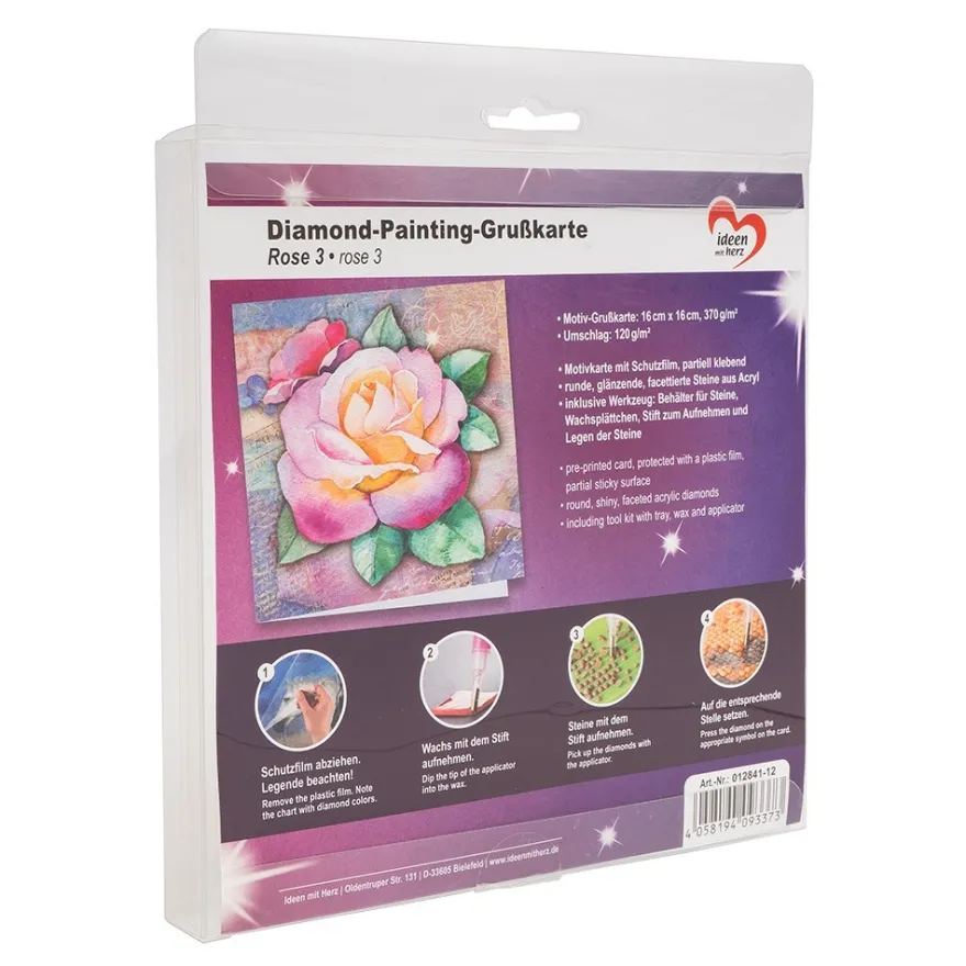 Diamond-Painting-Grußkarte, Rose 3, 16cm x 16cm, inkl. Zubehör