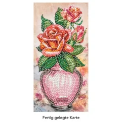 Diamond-Painting-Grußkarte, Rote Rosen in Vase, 10,5cm x 21cm, inkl. Zubehör