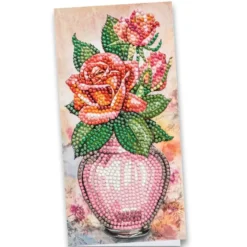 Diamond-Painting-Grußkarte, Rote Rosen in Vase, 10,5cm x 21cm, inkl. Zubehör