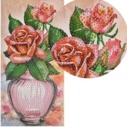 Diamond-Painting-Grußkarte, Rote Rosen in Vase, 10,5cm x 21cm, inkl. Zubehör