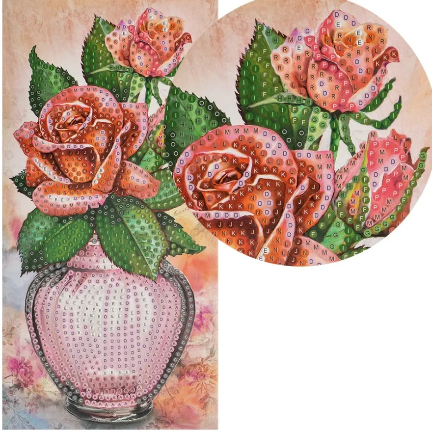 Diamond-Painting-Grußkarte, Rote Rosen in Vase, 10,5cm x 21cm, inkl. Zubehör