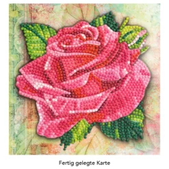 Diamond-Painting-Grußkarte, Rose in Pink, 16cm x 16cm, inkl. Zubehör