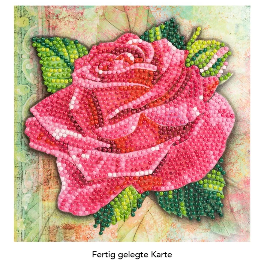 Diamond-Painting-Grußkarte, Rose in Pink, 16cm x 16cm, inkl. Zubehör