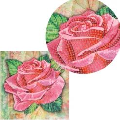 Diamond-Painting-Grußkarte, Rose in Pink, 16cm x 16cm, inkl. Zubehör