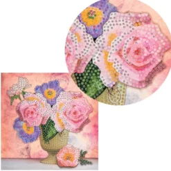 Diamond-Painting-Grußkarte, Rosenstrauß in Vase, 16cm x 16cm, inkl. Zubehör