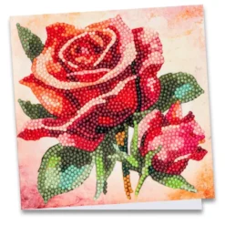 Diamond-Painting-Grußkarte, Rote Rosen, 16cm x 16cm, inkl. Zubehör