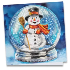 Diamond-Painting-Grußkarte, Schneekugel mit Schneemann, 16cm x 16cm, inkl. Zubehör