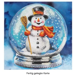 Diamond-Painting-Grußkarte, Schneekugel mit Schneemann, 16cm x 16cm, inkl. Zubehör