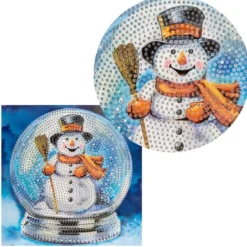 Diamond-Painting-Grußkarte, Schneekugel mit Schneemann, 16cm x 16cm, inkl. Zubehör