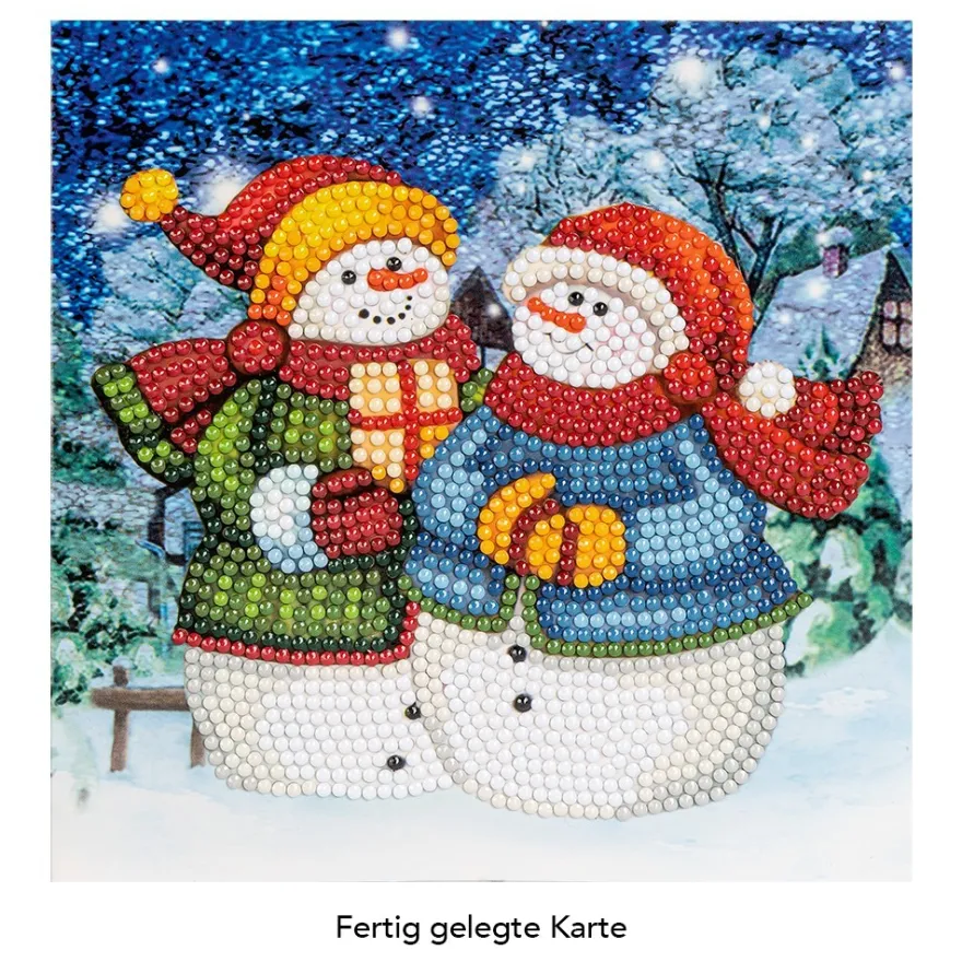 Diamond-Painting-Grußkarte, Schneemänner 2, 16cm x 16cm, inkl. Zubehör