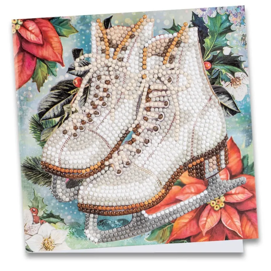 Diamond-Painting-Grußkarte, Schlittschuhe mit Weihnachtsstern, 16cm x 16cm, inkl. Zubehör