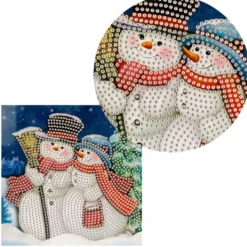 Diamond-Painting-Grußkarte, Schneemänner 3, 16cm x 16cm, inkl. Zubehör