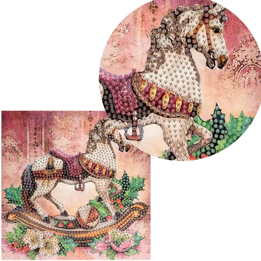 Diamond-Painting-Grußkarte, Schaukelpferd, 16cm x 16cm, inkl. Zubehör