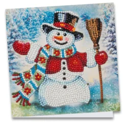 Diamond-Painting-Grußkarte, Schneemann mit roter Jacke, 16cm x 16cm, inkl. Zubehör