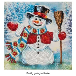 Diamond-Painting-Grußkarte, Schneemann mit roter Jacke, 16cm x 16cm, inkl. Zubehör