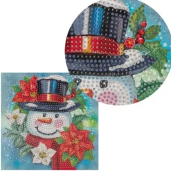 Diamond-Painting-Grußkarte, Schneemannkopf, 16cm x 16cm, inkl. Zubehör