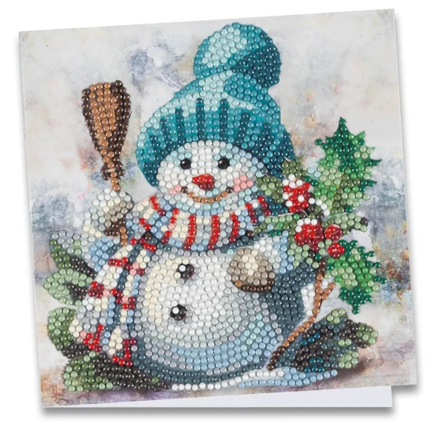 Diamond-Painting-Grußkarte, Schneemann mit Pudelmütze, 16cm x 16cm, inkl. Zubehör