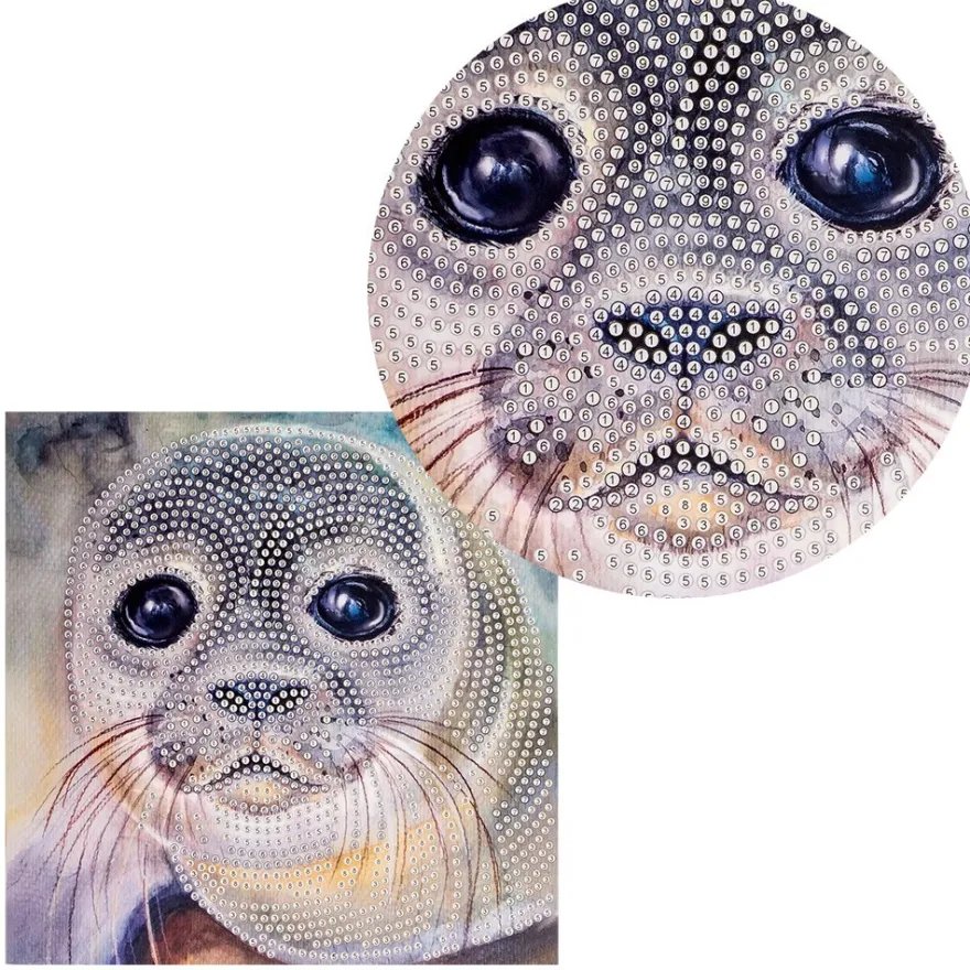 Diamond-Painting-Grußkarte, Seehundbaby, 16cm x 16cm, inkl. Zubehör