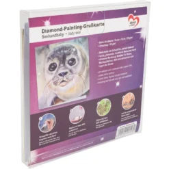 Diamond-Painting-Grußkarte, Seehundbaby, 16cm x 16cm, inkl. Zubehör