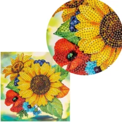 Diamond-Painting-Grußkarte, Sonnenblumenstrauß, 16cm x 16cm, inkl. Zubehör