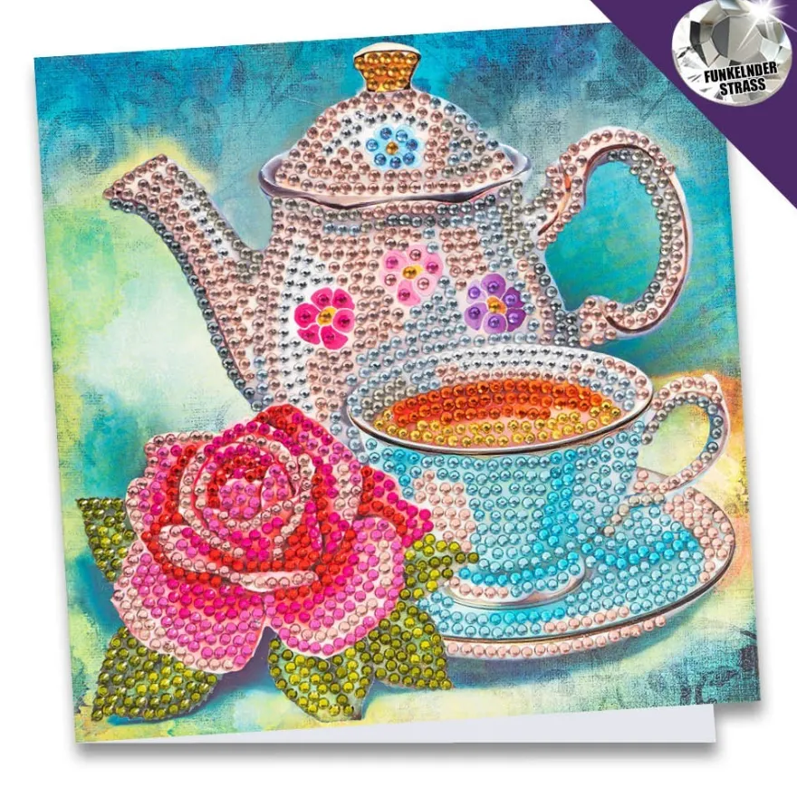 Diamond-Painting-Grußkarte, Strass, Teezeit, 16cm x 16cm, inkl. Zubehör