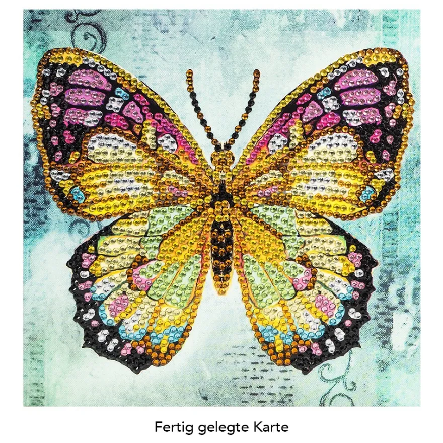 Diamond-Painting-Grußkarte, Strass, Schmetterling, 16cm x 16cm, inkl. Zubehör