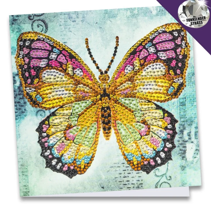 Diamond-Painting-Grußkarte, Strass, Schmetterling, 16cm x 16cm, inkl. Zubehör